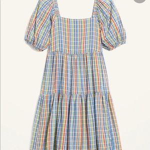 Old Navy Puff Sleeve Midi dress rainbow plaid